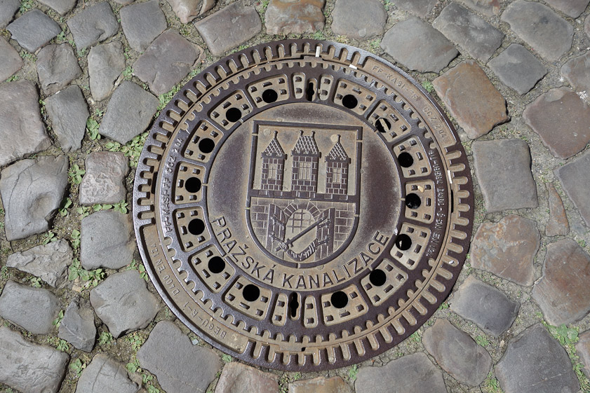 Manhole cover in Prague. 