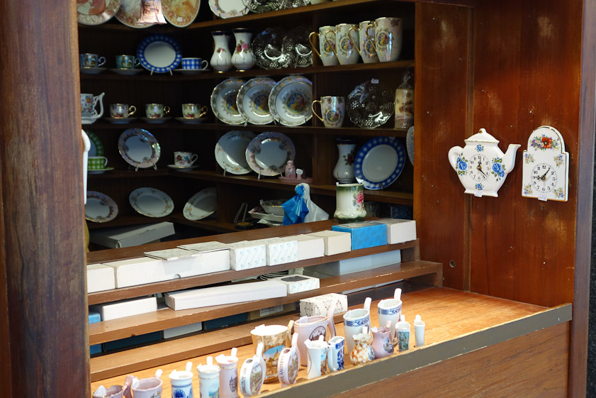 One of many stands that sell cups to use at hot springs.