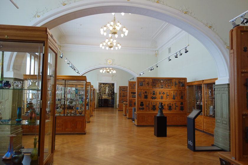 In the next gallery are many pieces of ornamental ironwork.  Note the comuter kirosk at the right: you can pull up information about any artifact by entering the object number painted on the displayed object.