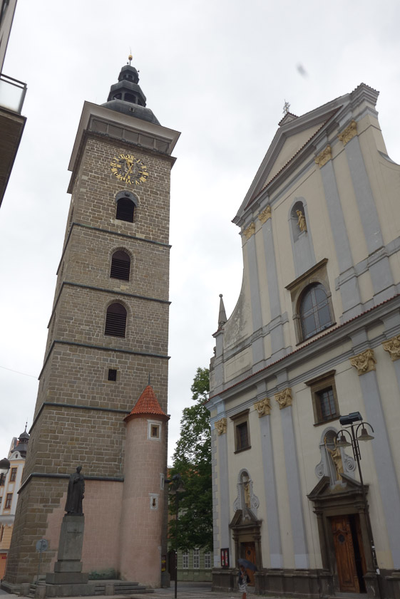 The Black Tower is from the 16c, the Cathedral of St. Nicholas on the right currently has a Baroque appearance.