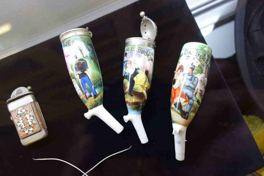 We were dissapointed in the Museum of South Bohemia in Ceske Budejovice. There was a large display on WW I with no English labels. Presumbably these are tobacco pipes used by Germans in Ceske Budejovice.