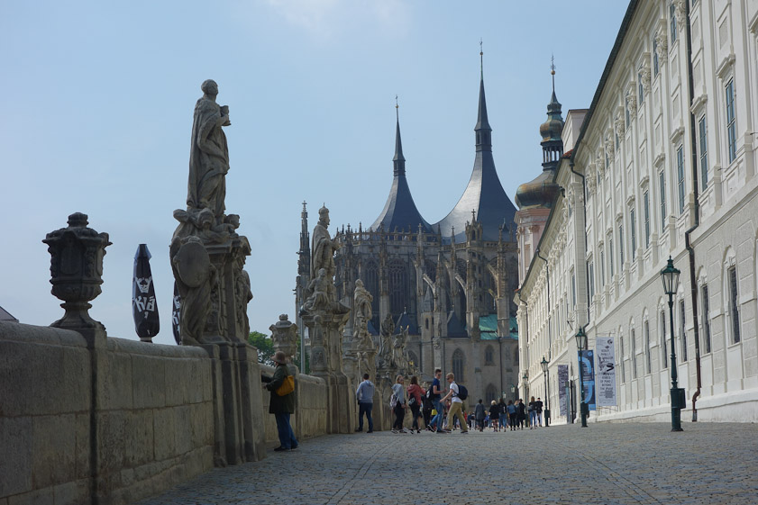 The street (Barborska) running past the Jesuit College to St. Barbara. On the other side of the wall is a steep slope.