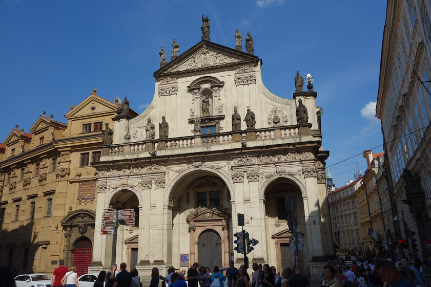 St. Salvator faces the eastern end of Charles Bridge. It's at the SW corner of a large complex bult by the Jesuits in the two  centuries they were a power in Prague.