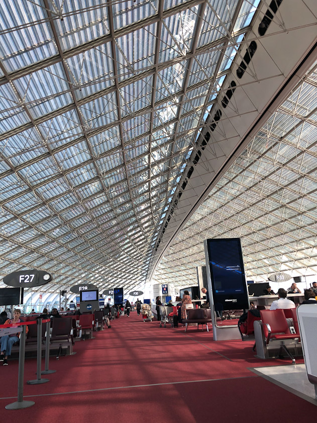 Charles de Gaulle Airport, where we changed planes at 1 PM after an overnight flight from Washington.