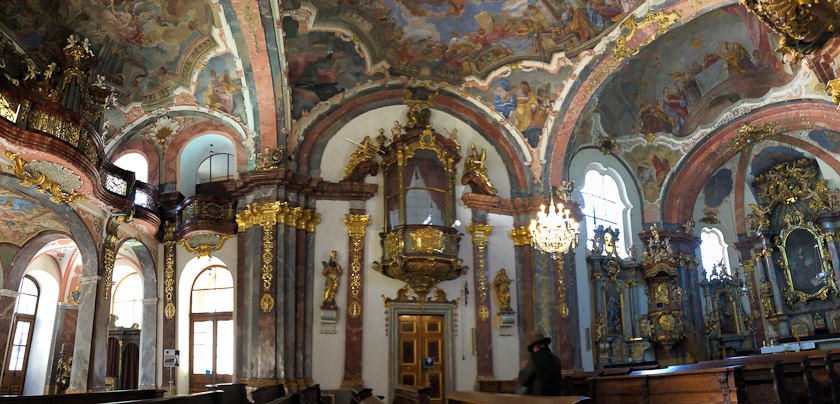 A panorama from the west (left) to east (right) of Loreto church.