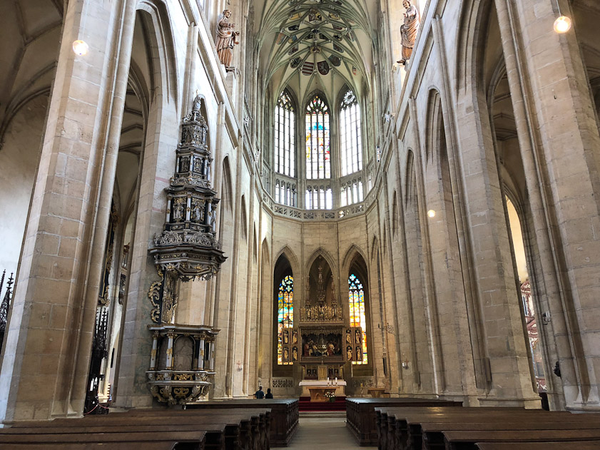 A view east of the chancel and pulpit