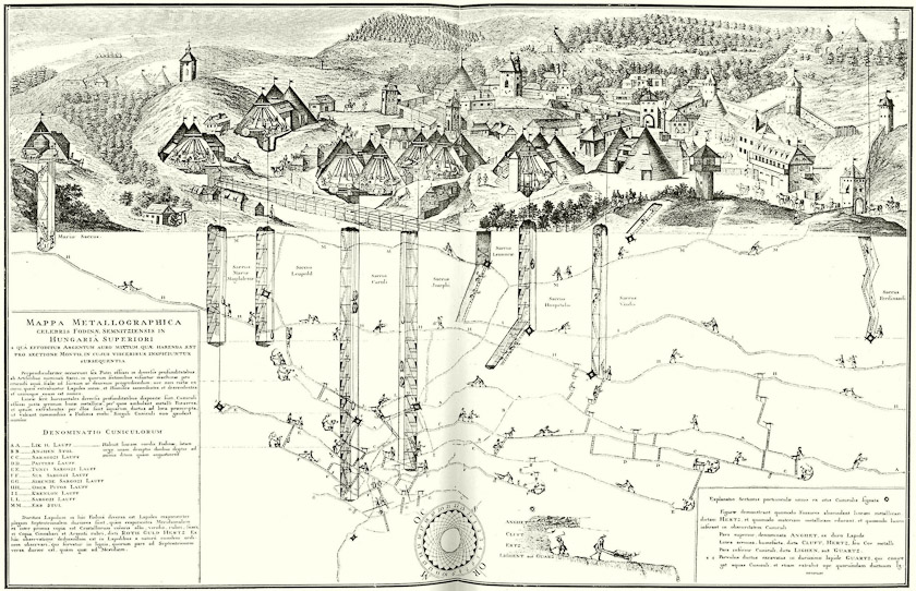 A map showing the various mine shafts under Kutna Hora.