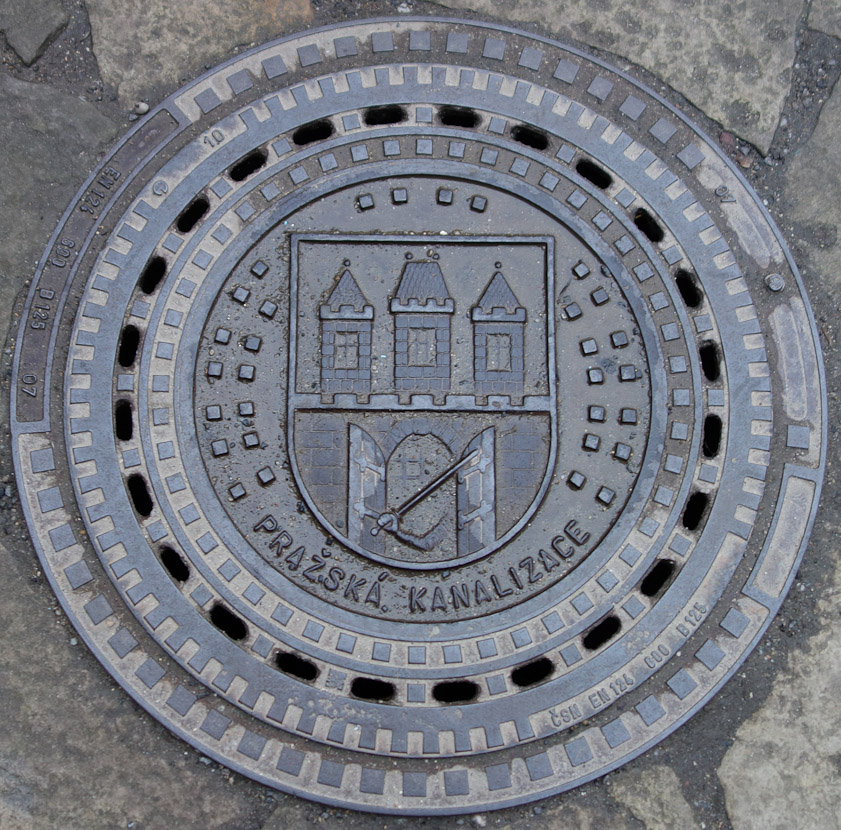 Prague manhole cover. Prazska kanalizace means Prague Sewerage.