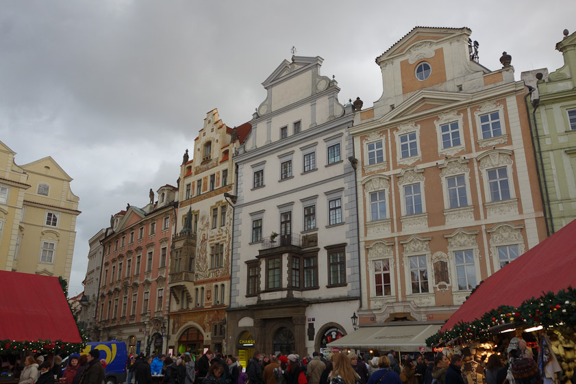 Buildings along the east side of Old Town Square.