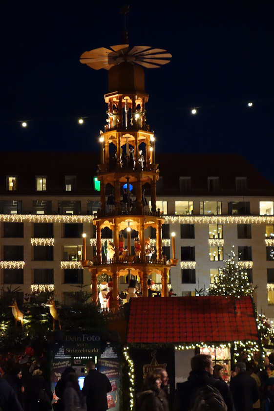 The Altstadt Markt has a tall revolving tower, a scaled up version of the small towers for home display with a fan on top driven by candles below.