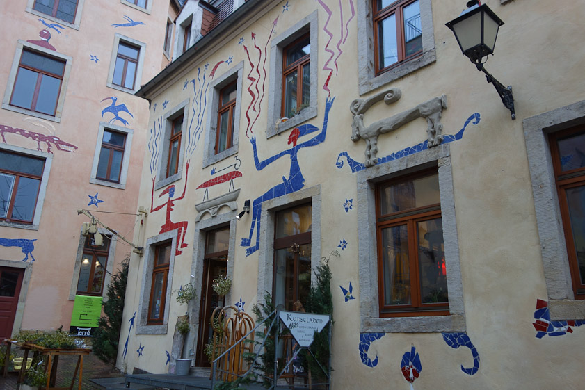 This is the Hof der Fabelwesen, with figures of mosaic tile.