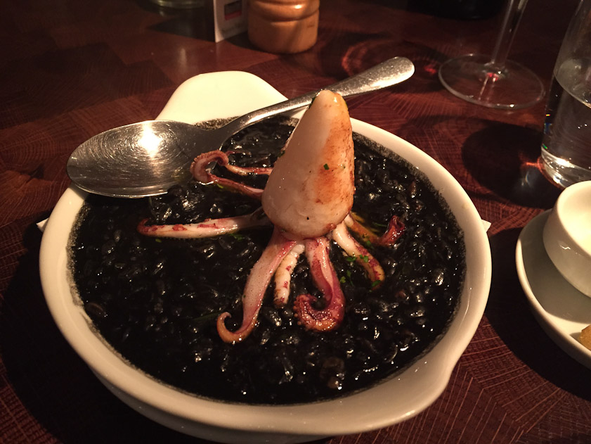 We then met Janette at the tapas restaurant Fino. I had this dish of squid on beans with squid ink.