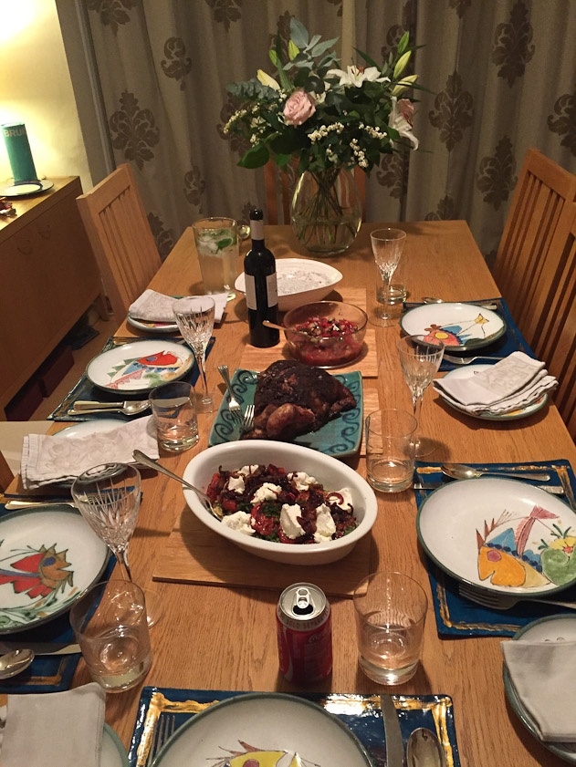 Janette cooked a wonderful dinner of slow cooked lamb with fixins for dinner.