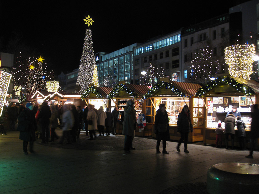 This Christmas market in Berlin is next to Kaiser Wilhelm Church.