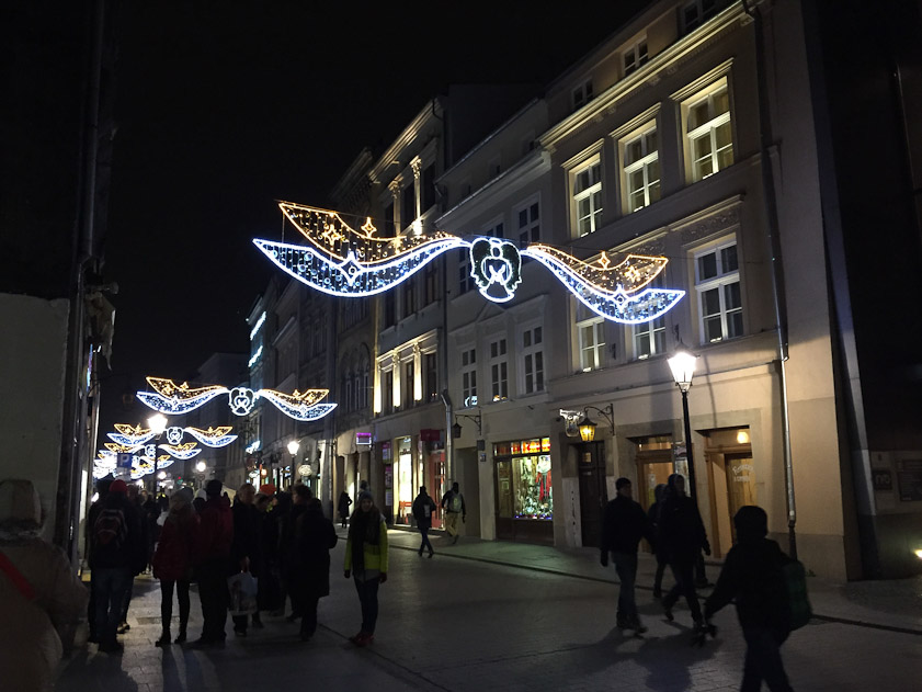 Decorated street near our hotel in Krakow.