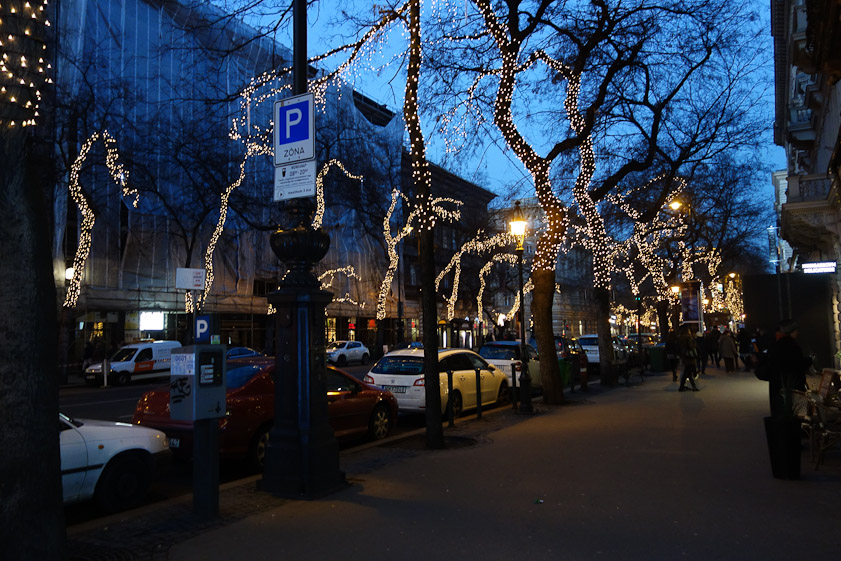 Christmas lights on Andrássy Street.