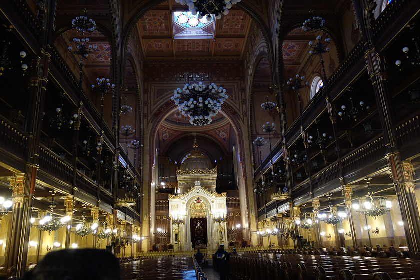 Synagogue interior, looking toward the Ark.