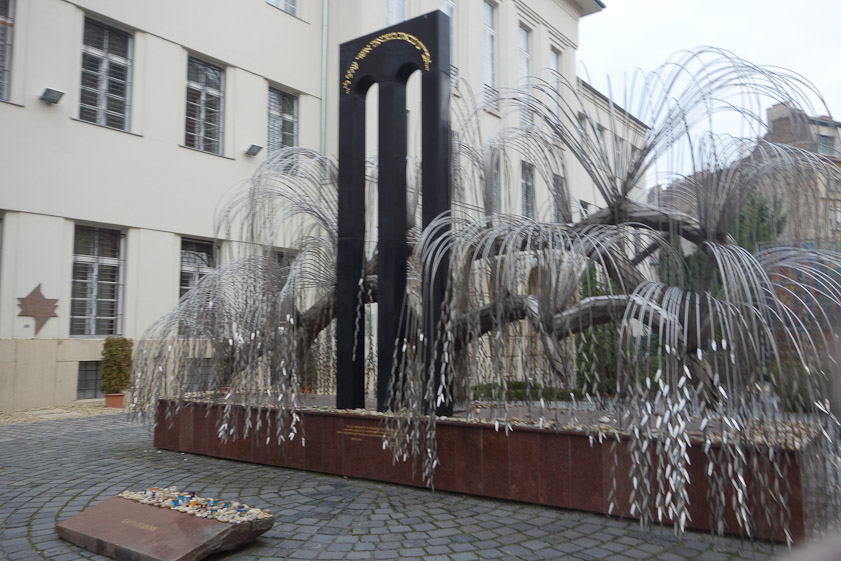 The Memorial of Jewish Martys has stainless steel leaves with the names of Hungarian Jews killed by the Nazis. It is in Raoul Wallenberg Holocaust Memorial Park, behind the Heroes Temple.