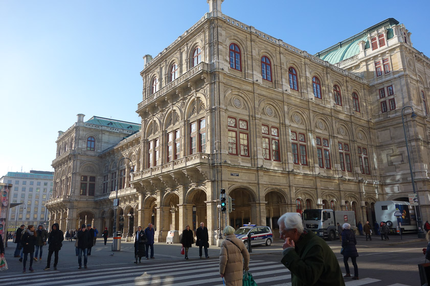 On our first full day in Vienna we took the U-Bahn to Stefansplatz and walked down the Kartner Straße. This is the Vienna Opera House, east side.