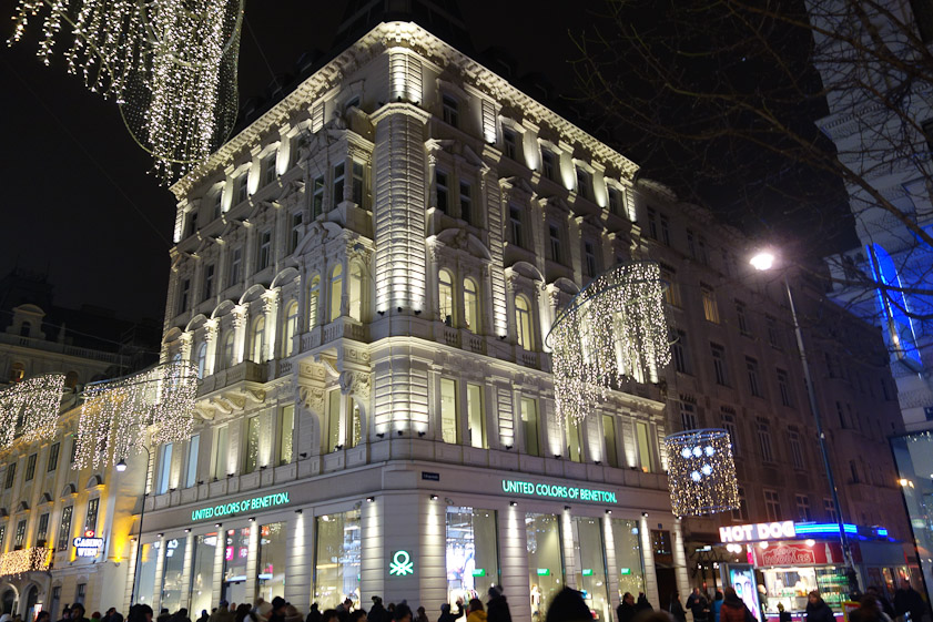 Kärtnerstrasse store with Christmas lights.