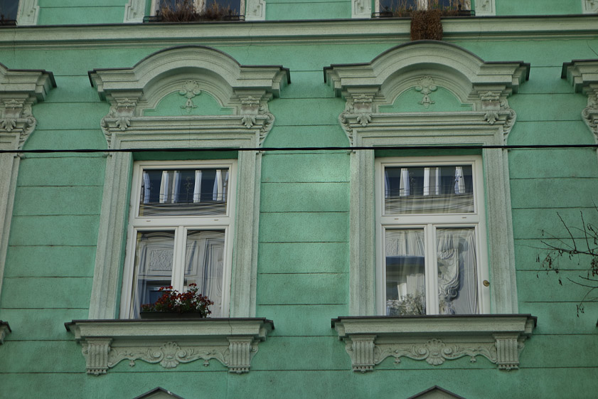 Not Hundertwasser: windows down the street from Kunst Haus Wien.
