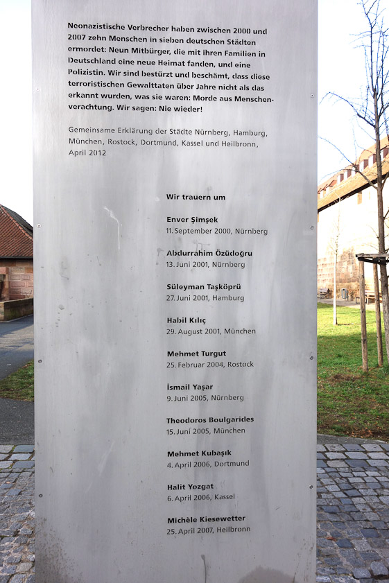 Between the U-Bahn station and the Germanisches Museum is this memorial to 10 men killed by neo-Nazis in 2012.