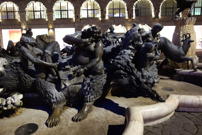 This fantastic bronze sculpture is near the Weisser Türm and is called 