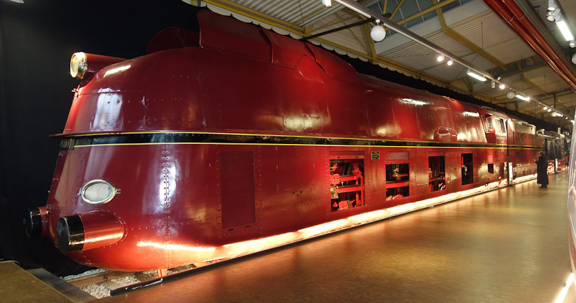 Locomotive Class 05 001.It was built in 1935, 05 002 in 1935, and 05 003 in 1937. Class 05 was the fastest German steam locomotive. It set the world record of 200 km/ht in 1936. In 1938 that record was broken by the British Mallard locomotive with 203 km/hr, still the world record for steam locomotives.