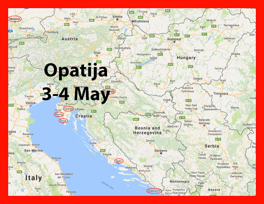 We rented a Hertz car in Split and drove up the coast to Opatija in 6 hours with a stop for lunch at a nice highway grill.