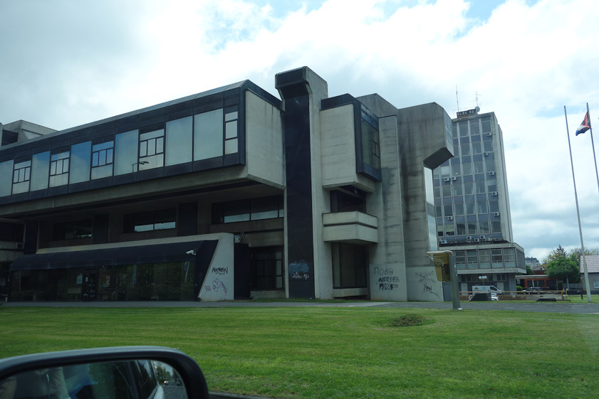 Building seen from our taxi on the way to the Zagreb airport.