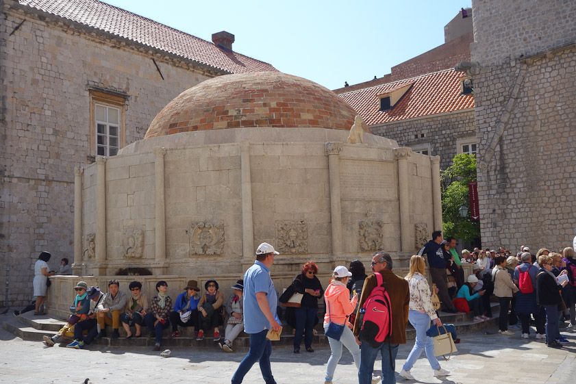 Large Onofrio's Fountain, at the west end of the Stradun. It was built by Onofrio della Cava from Naples in the 15c at the same time as an aqueduct to supply water to the city. It was damaged by an earthquake in the 17c. I don't recall seeing any water.