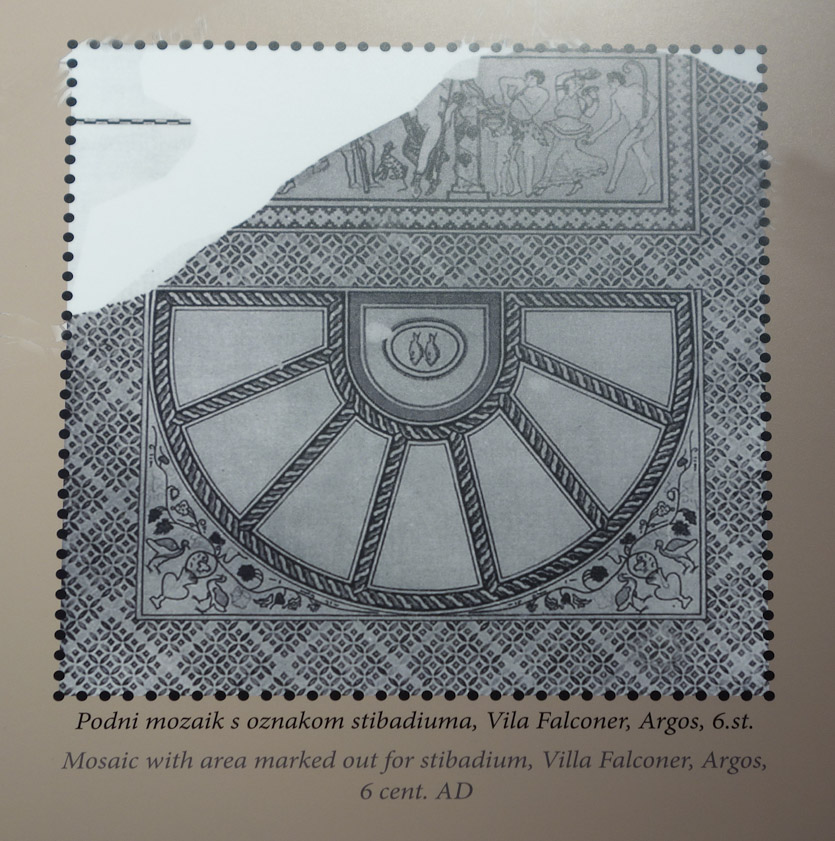 A mosaic from 6c Villa Falconer, Argos shows places marked around a mensa for 7 people.