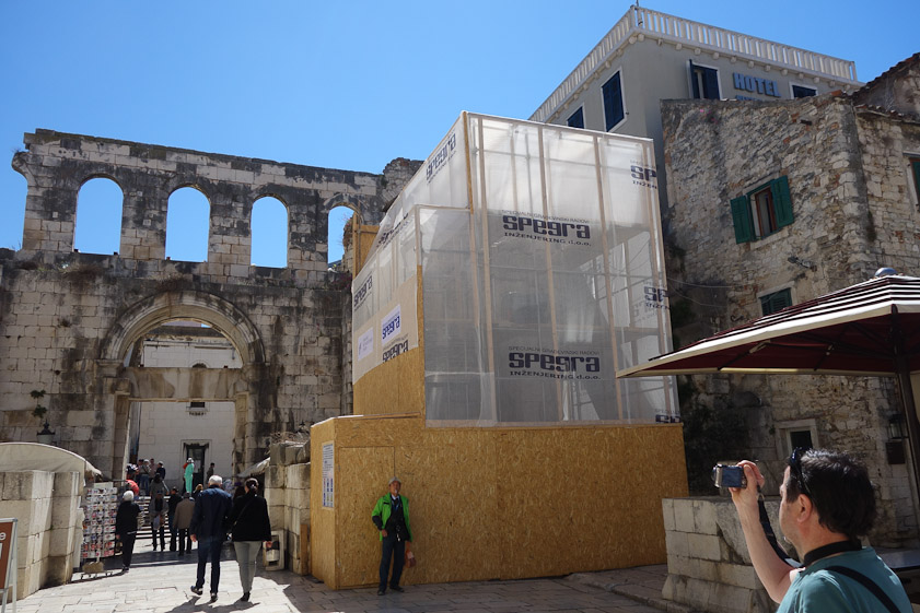 Some restoration work was underway sporadically inside the east gate.