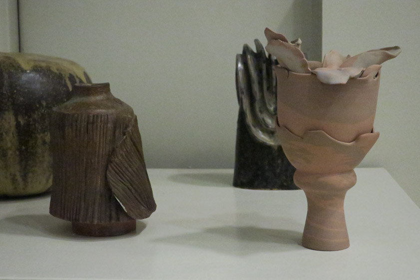 We were more interested in the studio ceramics (one of a kind). The piece on the left front is by Ivan Švertasek, 1980. On the right in front is a piece by Višnja Jelačič, 1985.
