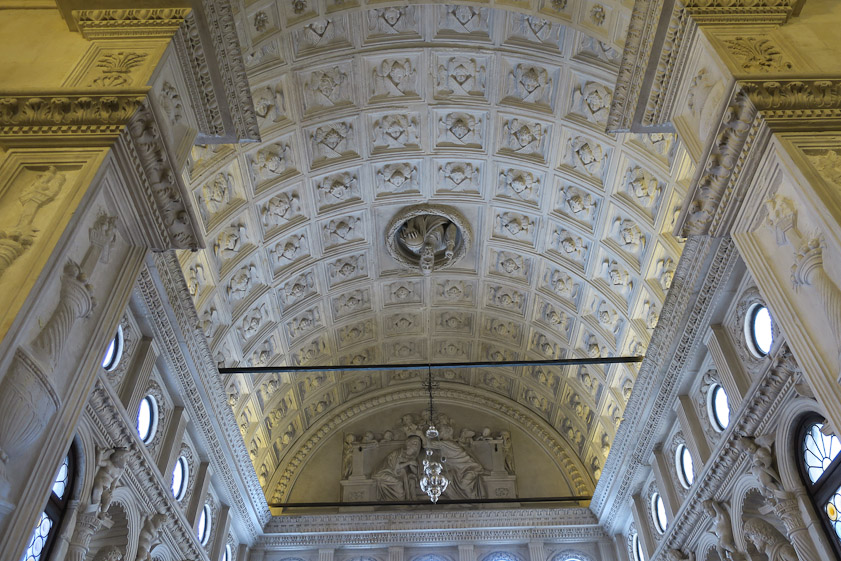 The coffered ceiling of the chapel