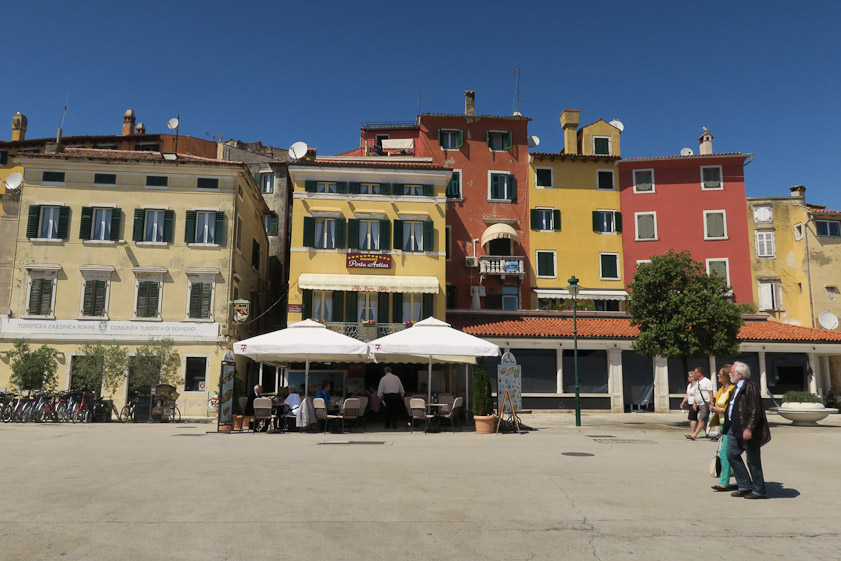 Buildings facing the water on the south side of the peninsula in Rovinj