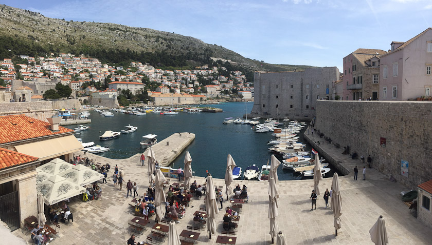 View of the old harbor from the Dulčić Masle Gallery of the Museum of Dubrovnik.