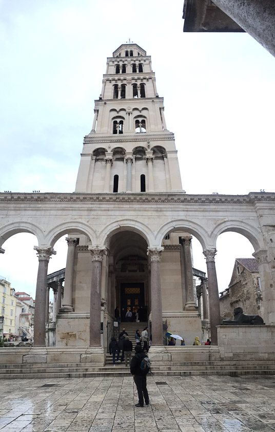 This tower was added on top of the Roman entrance to the 4c Masoleum in the 12c. The arcade in front is the east side of the Peristyle.