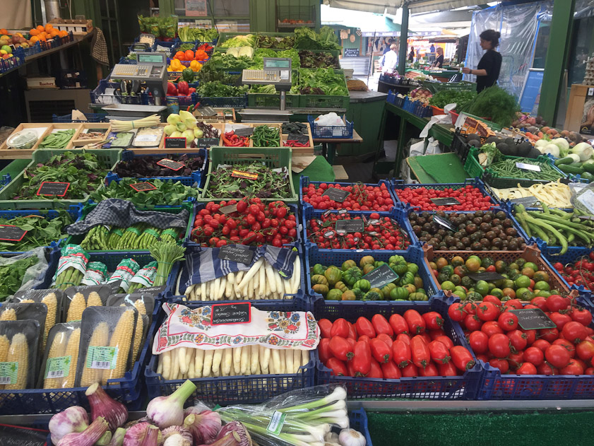 A vegetable stand in the Viktualienmarkt.