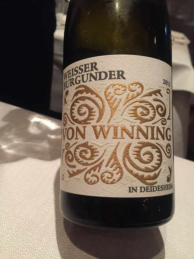 Our hotel had a very good, Michelin recommended, vegetarian restaurant, where we enjoyed this wine from the Pfalz region of Germany.