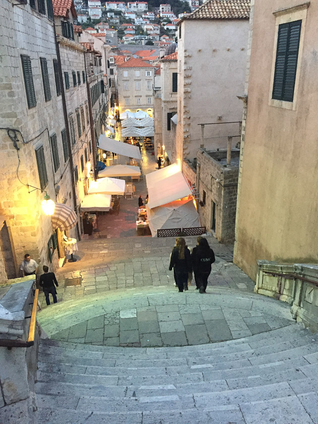 One of many steep staircases in Dubrovnik, from the Jesuit church.
