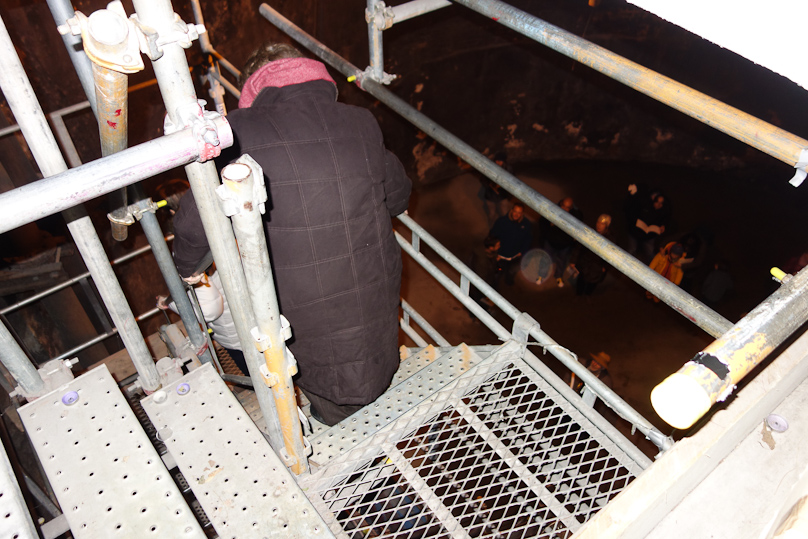 Inside is a scaffolding staircase.