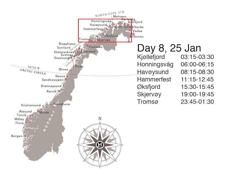 On Day 8, going south now, we only got off the ship in Hammerfest.