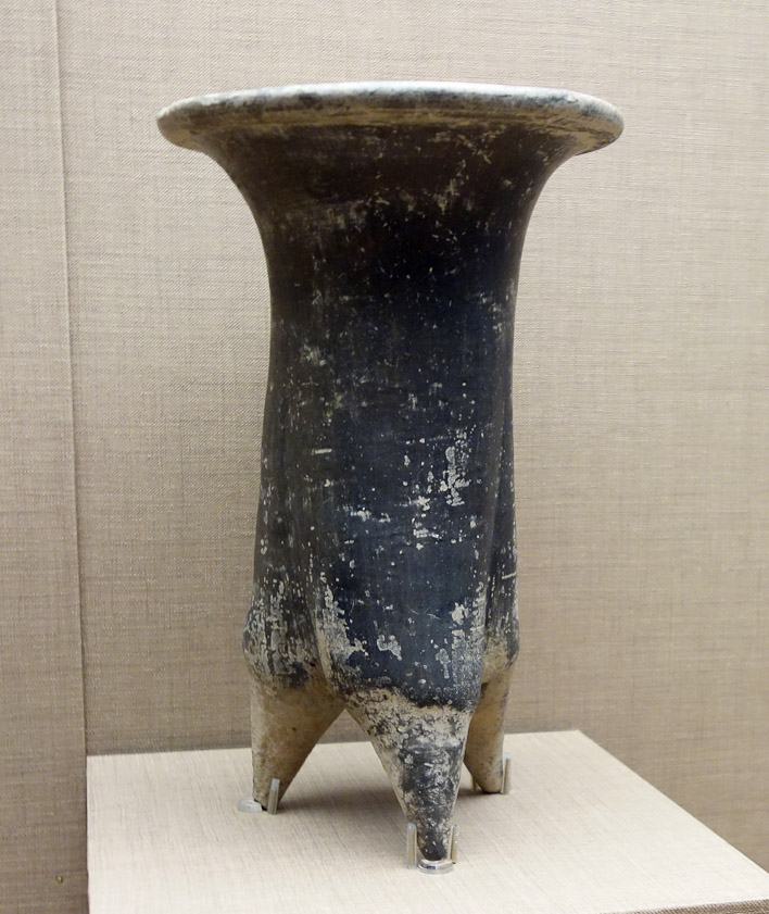 This tripod vessol of black pottery is a Li. It is from a neolithic culture, 2300-1500 BC. This is contemporary with the Jomon in Japan.