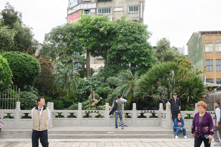 Another courtyard garden, on the southwest. Beyond the railing is a pond.