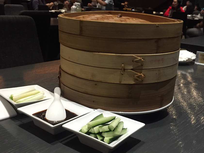 We used pancakes in the steamer to wrap around the duck meat.