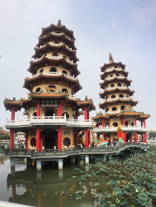 The back sides of the tiger pagoda (left) and dragon pagoda (right)