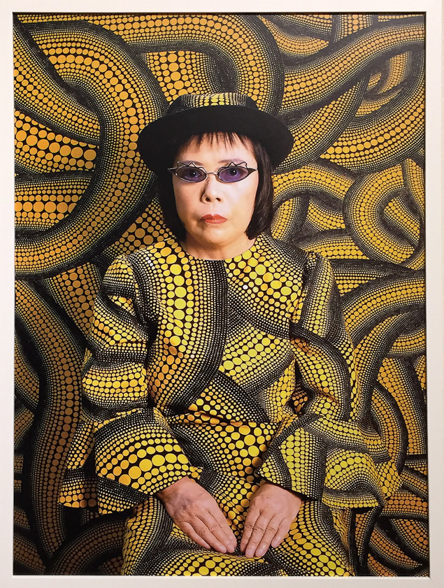 We weren't interested in the Yayoi Kusama show at the Hirshhorn Museum in Washington, but we went to one in Kyoto. Here is a photo of the artist..