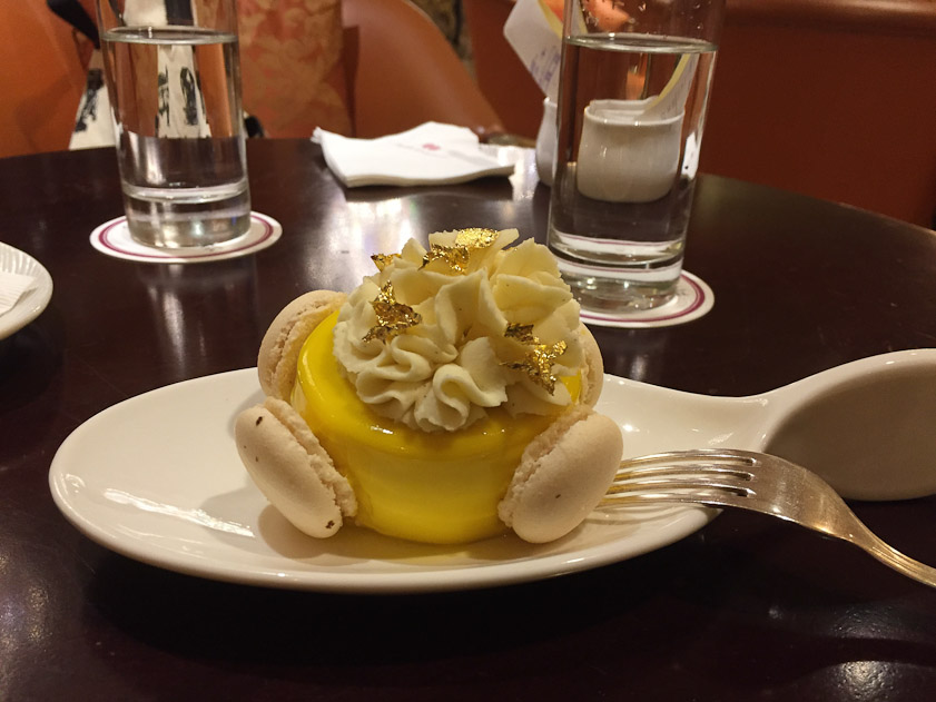 Practical art: pastry at the Grand Hi Lai lobby cafe. Mango mousse cake.