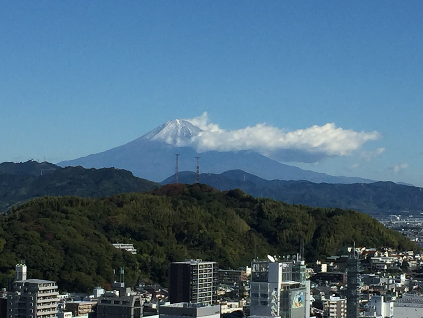 We had fine views of Fuji-san from our hotel in Shizuoka near the shinkansen station.